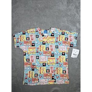 H.Q. Scrub Top Women's Medical Shirt Pockets Cats And Hearts Size Small New